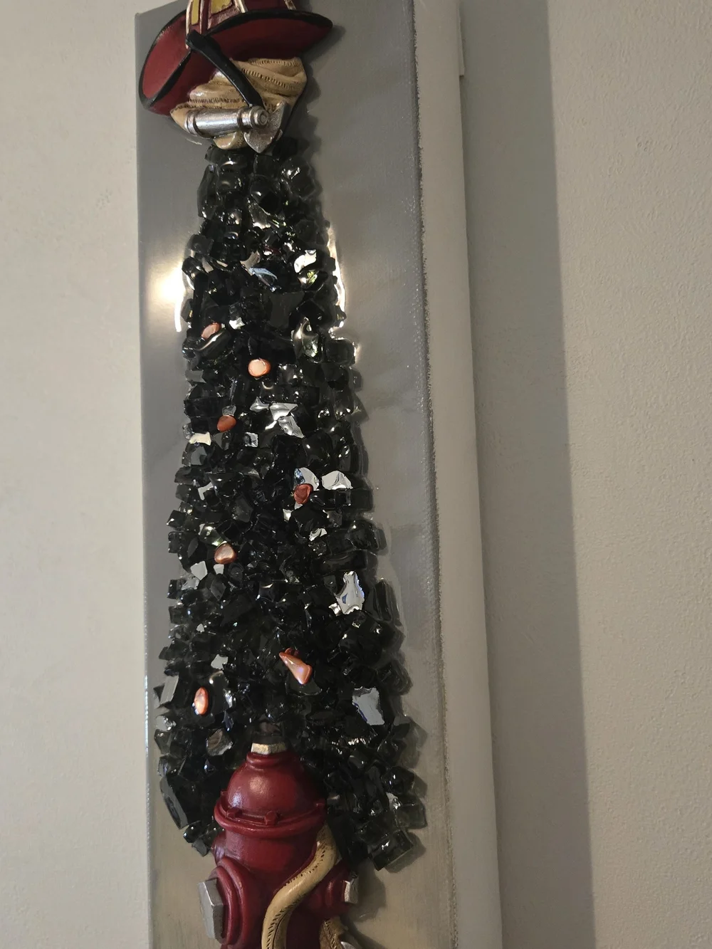 Handcrafted Firefighter Crushed Glass Wall Art - Home Holiday Decor